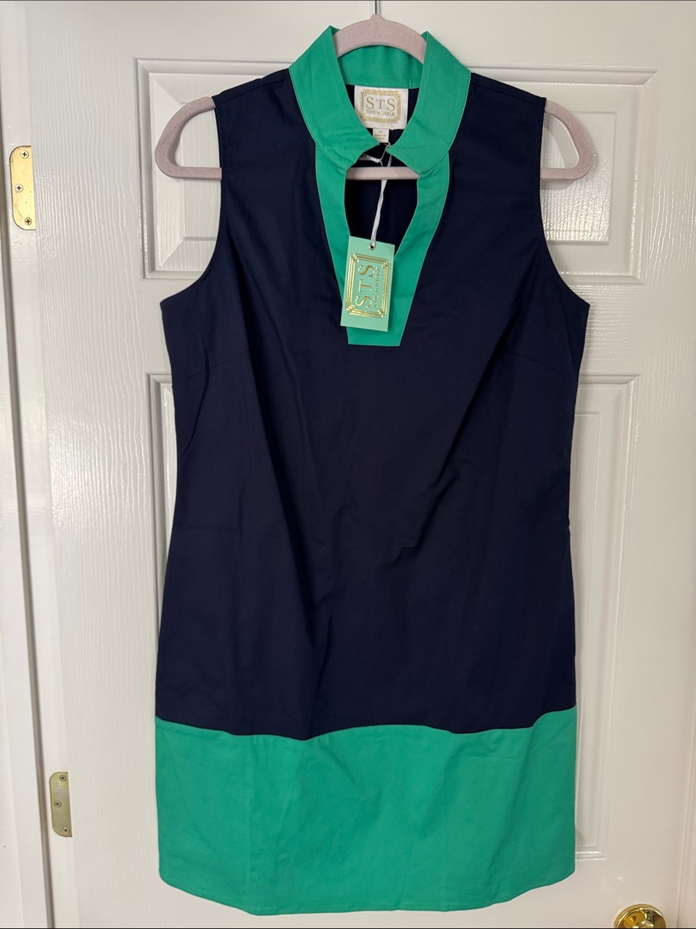 STS Blue Shift Dress with Green Trim